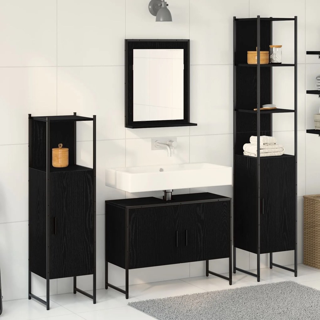 vidaXL Set 4 piese mobilier baie Stejar negru Lemn prelucrat