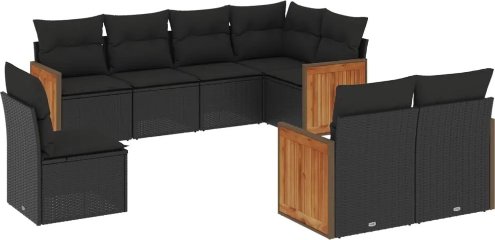 vidaXL Set mobilier de grădină cu perne, 8 piese, negru, poliratan