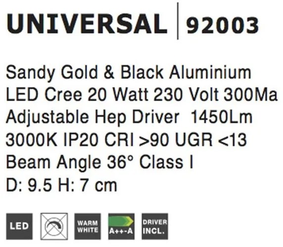 Spot LED aplicat ajustabil perete/tavan UNIVERSAL negru/auriu