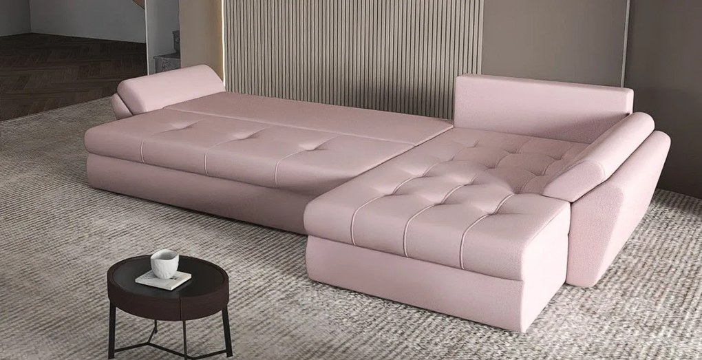 Colțar extensibil dumonde cu ladă de depozitare si sezut confortabil din spuma high-density, Loana XL Enjoy Flamingo 335x185 cm