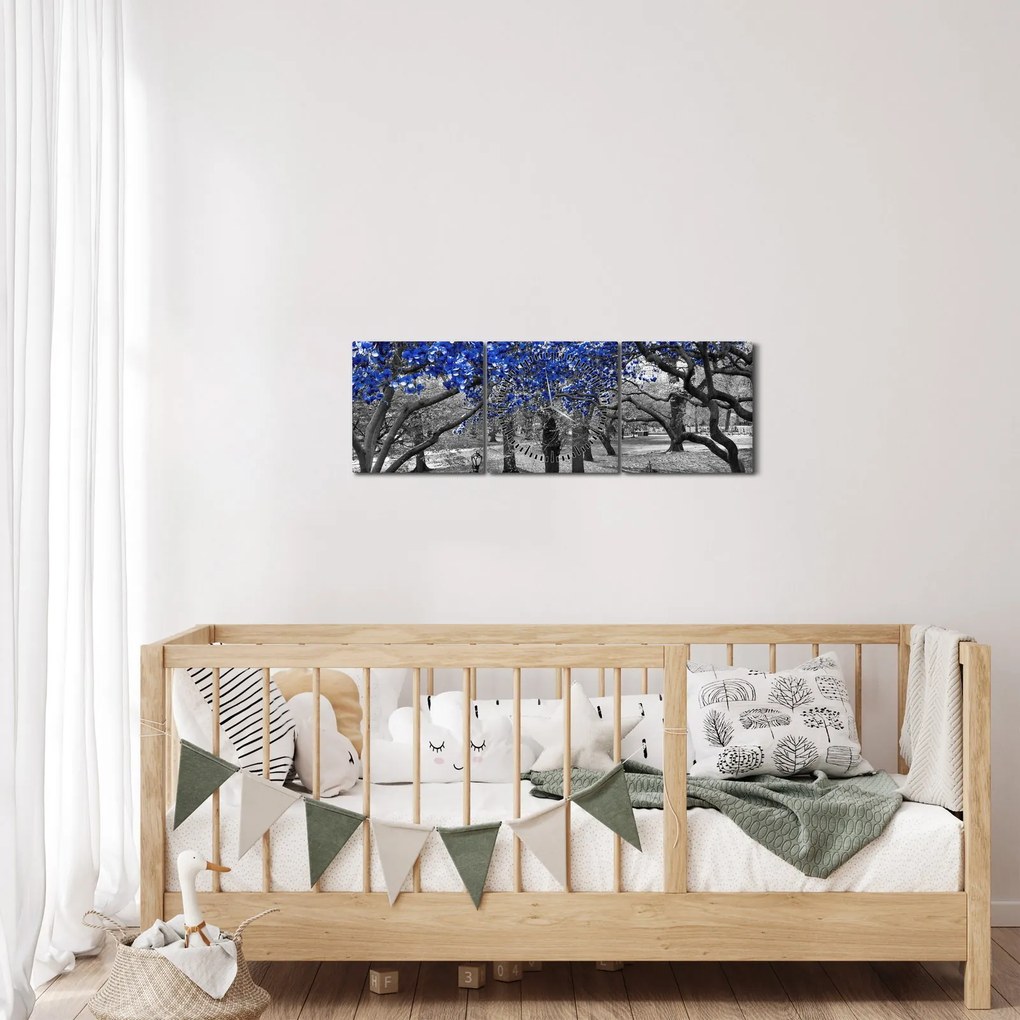 Tablou - Copaci albaștri Central Park, New York (cu ceas) (90x30 cm)