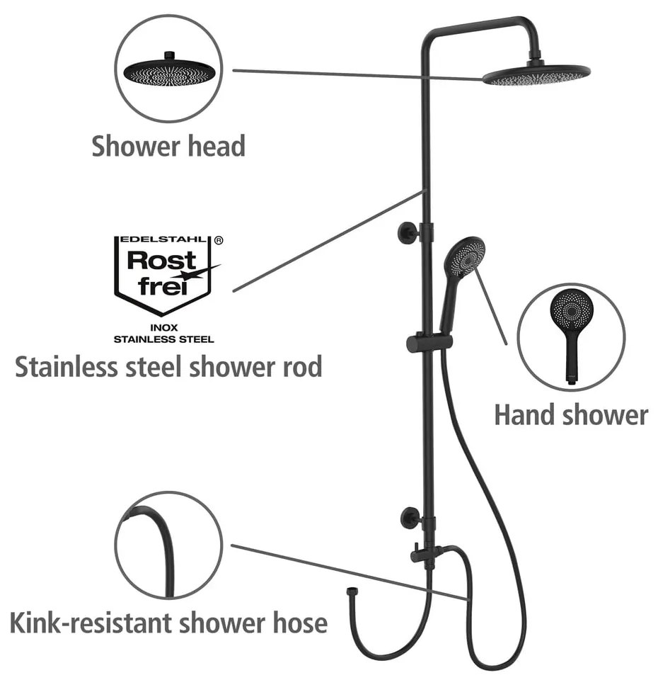 Set de duș negru din oțel inoxidabil 120 cm Water Saving – Wenko