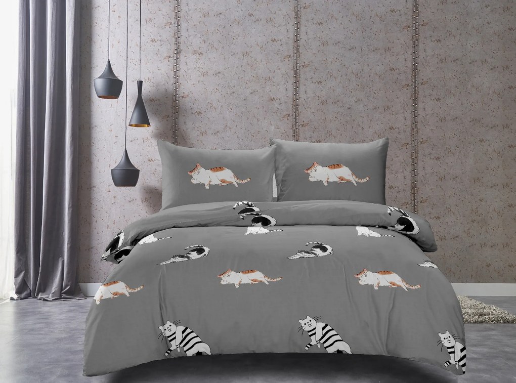 Lenjerie de pat din microfibra Culoare gri, WHITE CATS