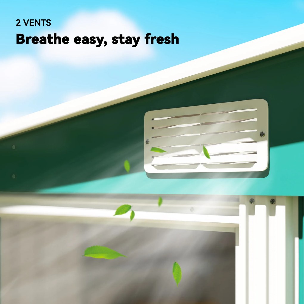 Outsunny Magazie Grădină din Oțel, Ușă Glisantă, pentru Căsuță de Unelte, Căsuță de Grădină, 154x206.5x160/181 cm, Albă | Aosom Romania