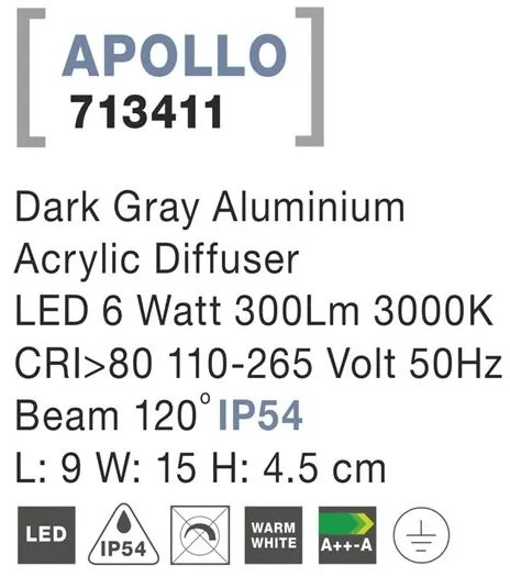 Aplica perete LED ambientala de exterior IP54 APOLLO NVL-713411