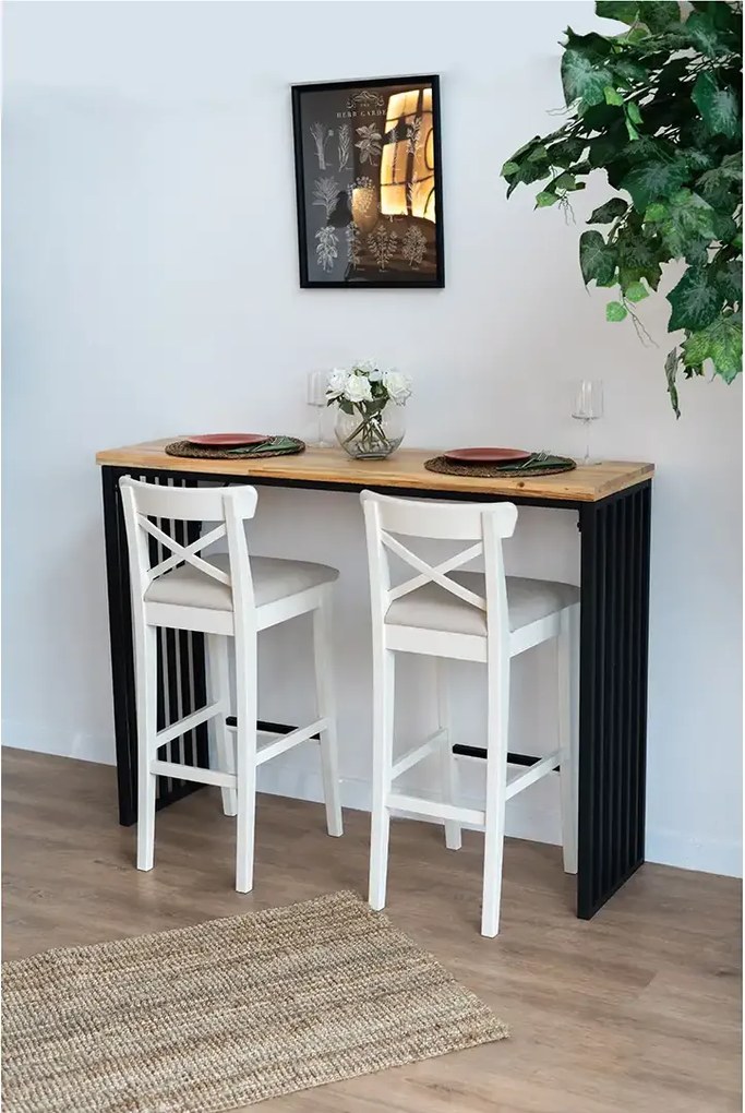 Masa bucatarie ,tip bar, lemn.seria wood A-620,pin natur-negru,140x40x103cm, 30141