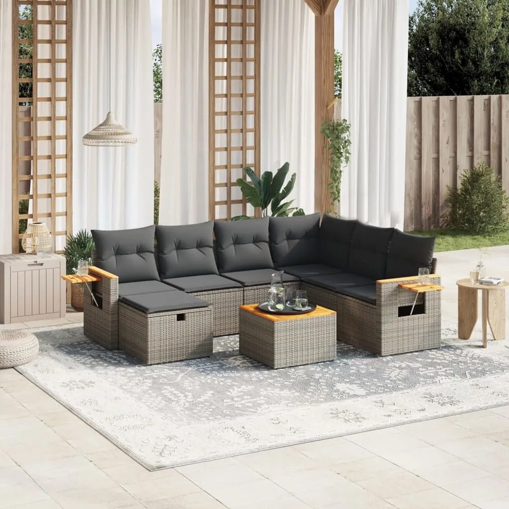 vidaXL Set canapele de grădină cu perne, 8 piese, gri, poliratan