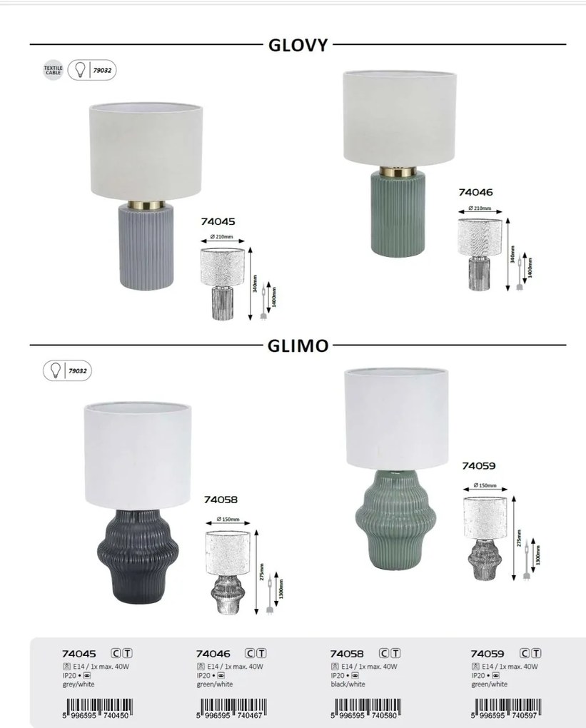 Lampa de masa ceramica gri abajur alb Glovy