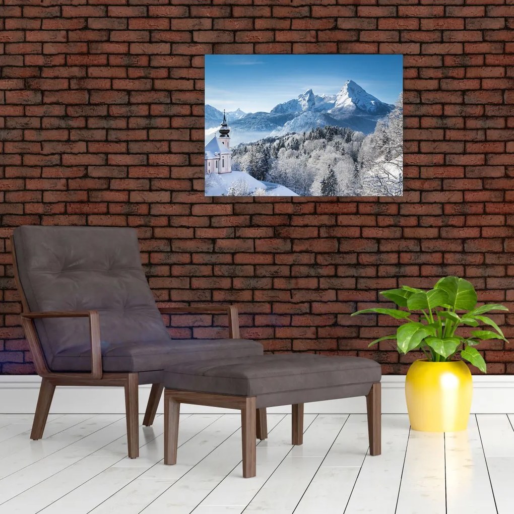 Tablou pe sticlă - O privire asupra peisajului de iarnă (70x50 cm)