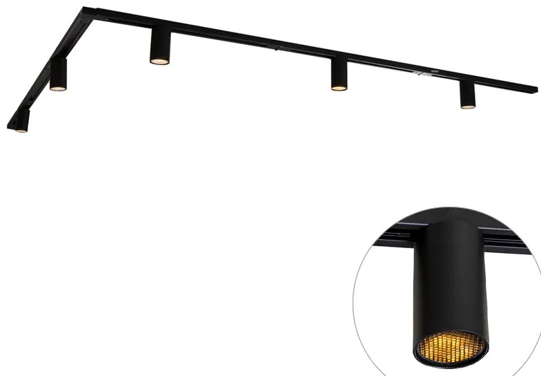 Sistem modern de iluminat pe șine cu 5 spoturi negre monofazate GU10 35mm - Iconic Ruby