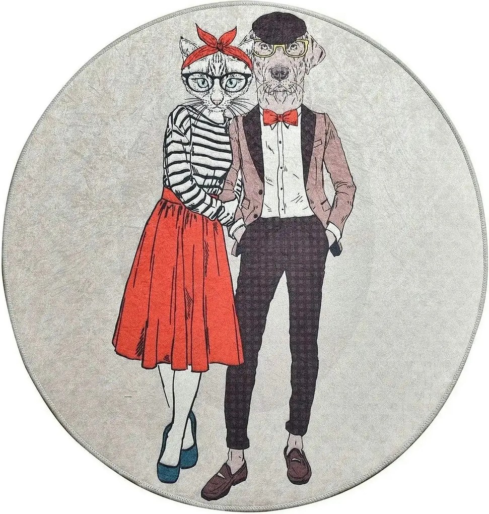 Covor BEST COUPLE, 100x100 cm, forma rotunda, stofa catifelata/poliest