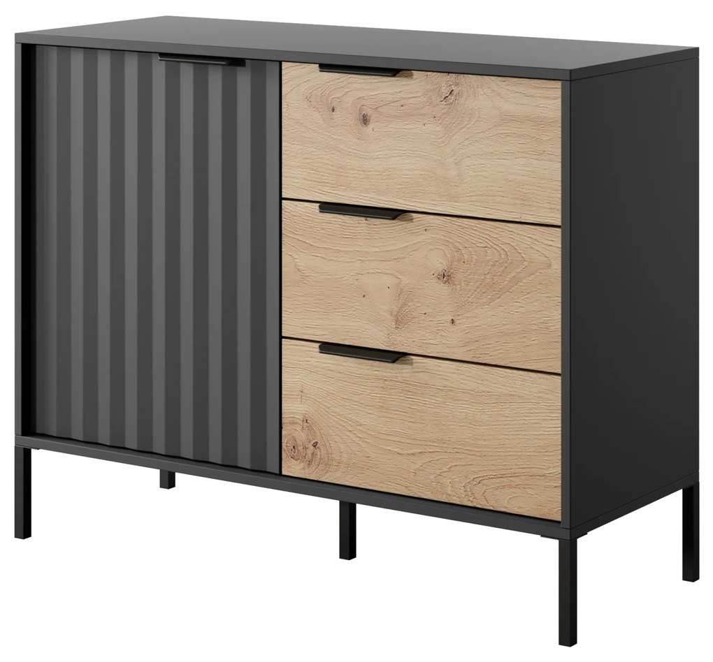 Comodă Rastafa D3S (Stejar artisan + Negru). 1071381