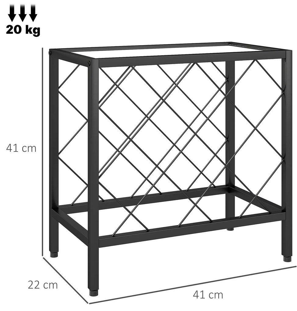 HOMCOM Suport pentru Sticle de Vin cu Blat din Sticlă Securizată și Cadru din Oțel, 41x22x41 cm, Negru | Aosom Romania