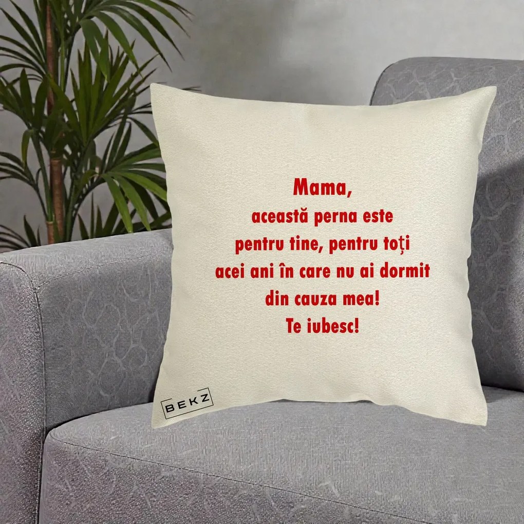 Cadou pentru Mama - Perna Personalizata Perna pentru Mama, 40x40 cm, Ecru, Husa Detasabila, Perna Inclusa, BEKZ®