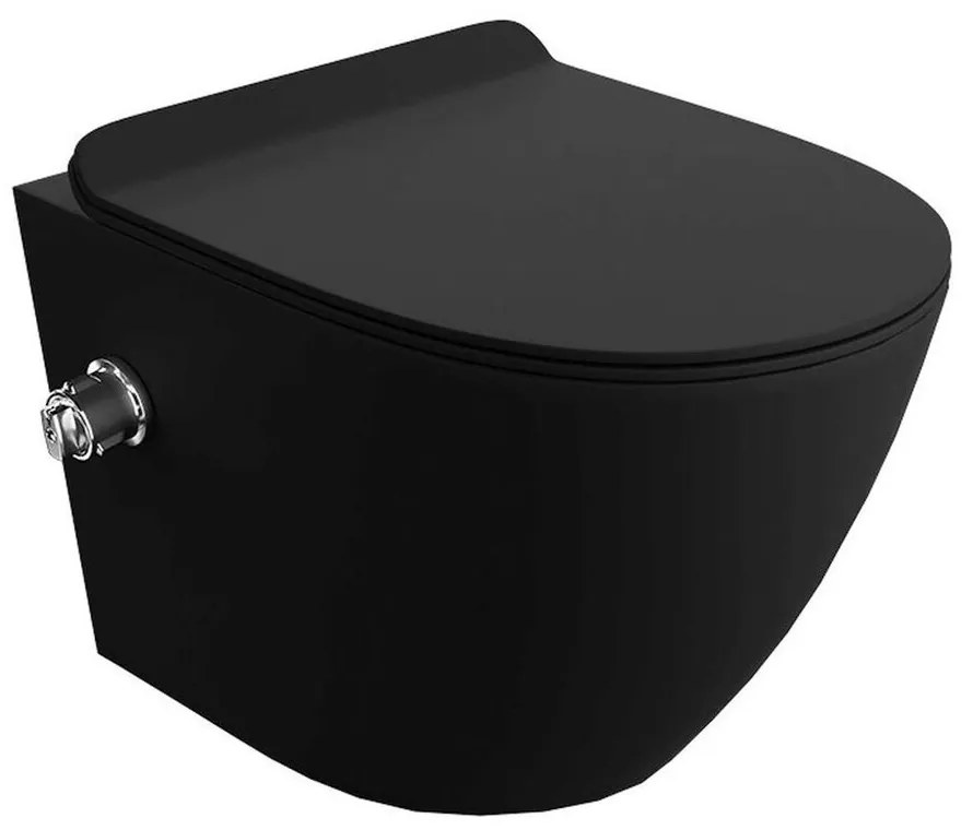 Set vas WC suspendat Rune Vedis cu functie de bideu Rimless negru mat si capac slim softclose