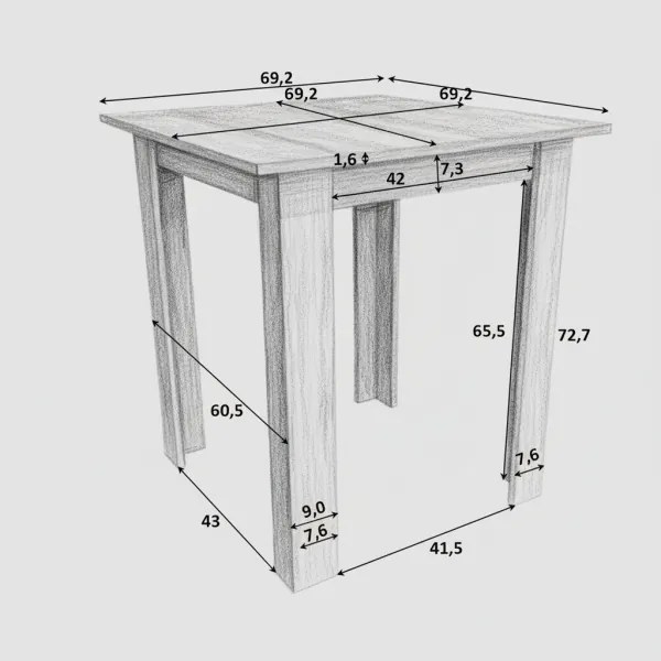 Masă pătrată de sufragerie LEVI stejar sonoma