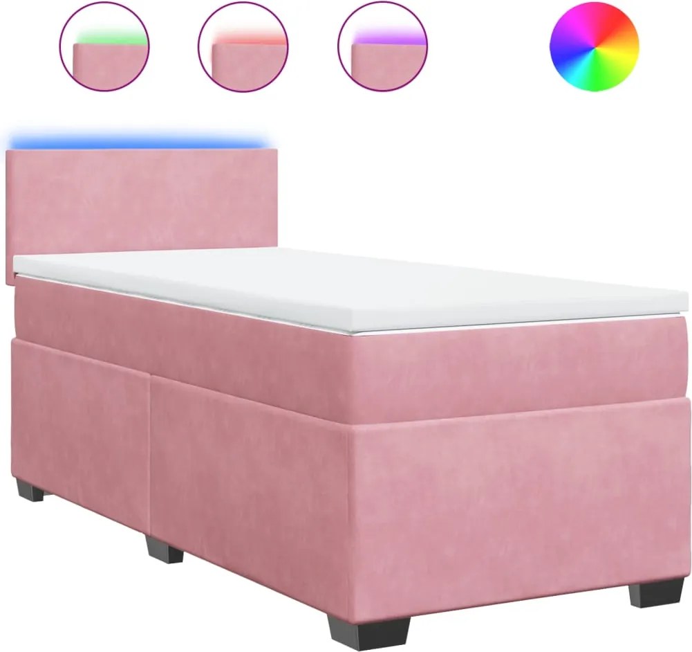 vidaXL Pat box spring cu saltea, roz, 90x190 cm, catifea