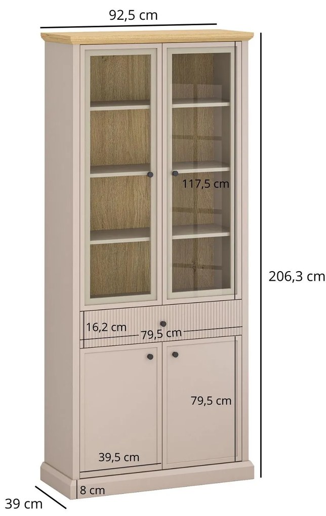 Vitrină Indices 3 (taupe + stejar pietros). 1116873