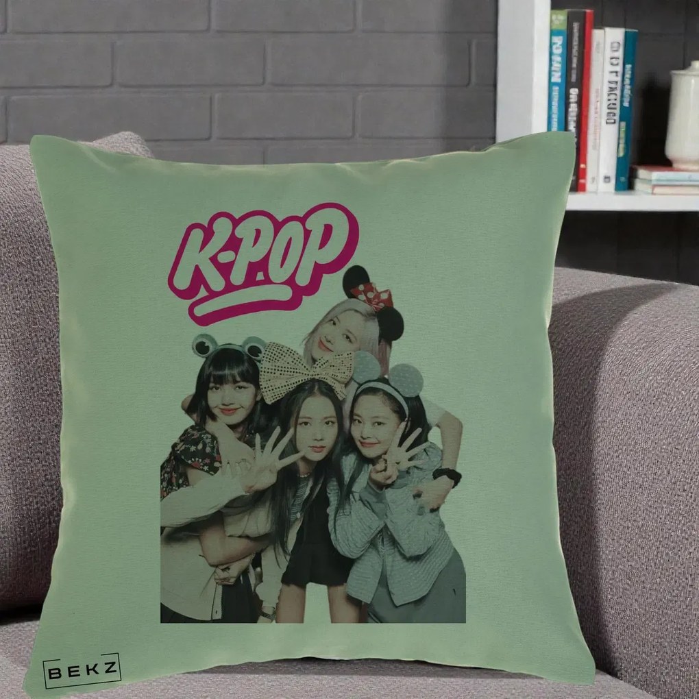 Perna Personalizata BLACKPINK K-Pop Grup Pozitii Amuzante, 40x40 cm, Verde, Husa Detasabila, Perna Inclusa, BEKZ®