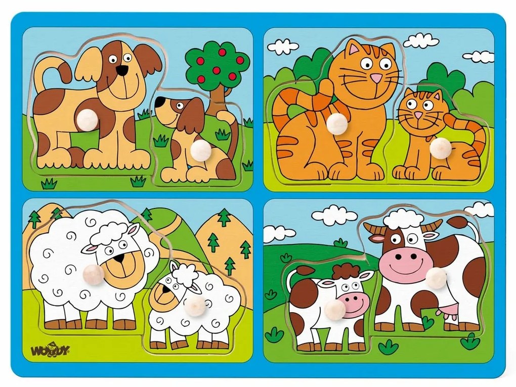 Puzzle pentru cei mici cu mânere Woody Animale