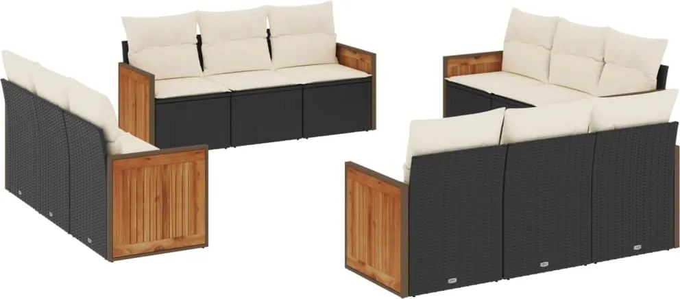vidaXL Set canapele de grădină, 12 piese, cu perne, negru, poliratan