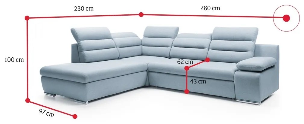 Supermobel Colțar extensibil GRECO, 280x230x100, aston 24, colţ stânga