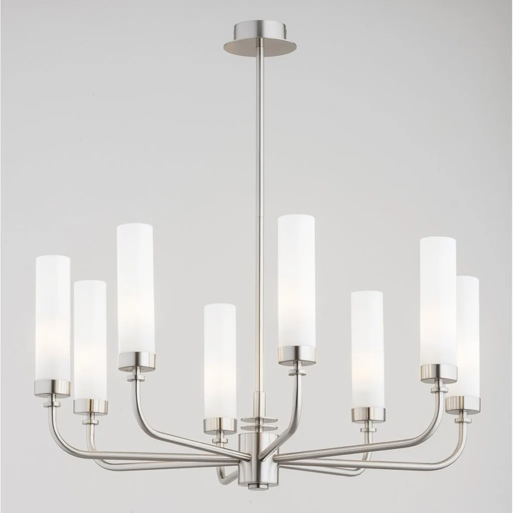 Candelabru 8 brate, otel nickel, sticla alb mat PRESTON 5083