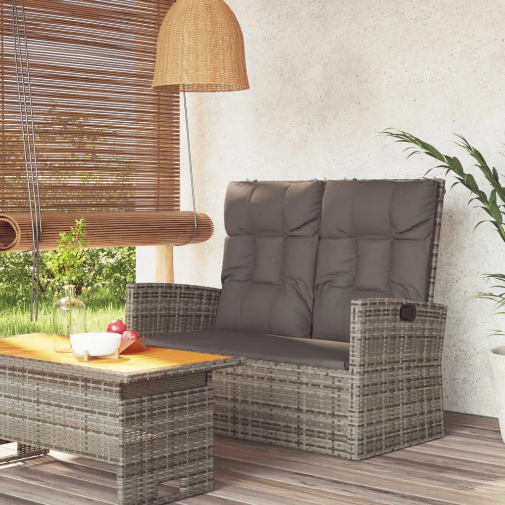 362186 vidaXL Bancă rabatabilă de grădină cu perne, gri, 118 cm, poliratan
