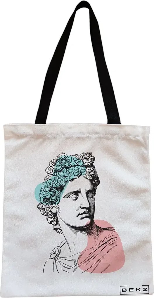 Sacosa de Panza pentru Cumparaturi, Geanta Tote, model Modern Classic Statue, Cu fermoar, 38x34.5 cm, Alba, BEKZ®