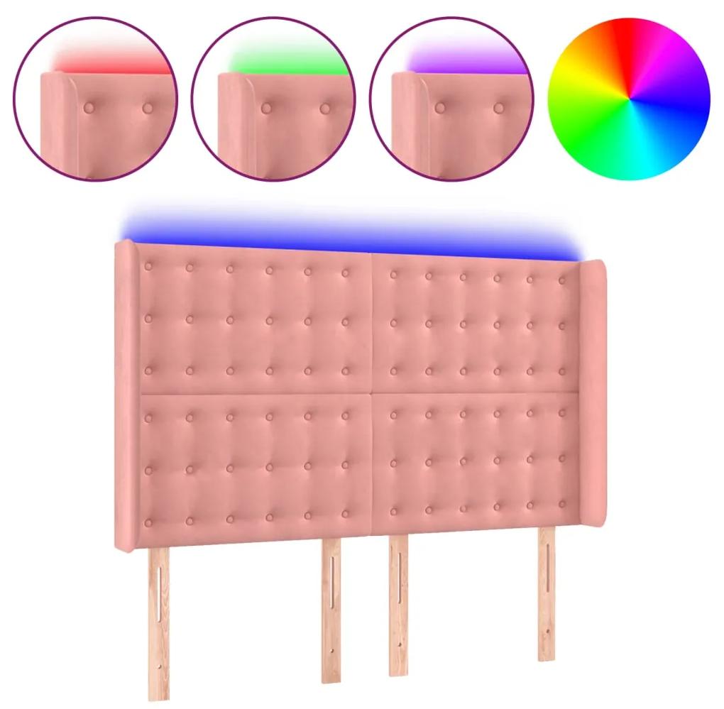 Tablie de pat cu LED, roz, 147x16x118 128 cm, catifea 1, Roz, 147 x 16 x 118 128 cm