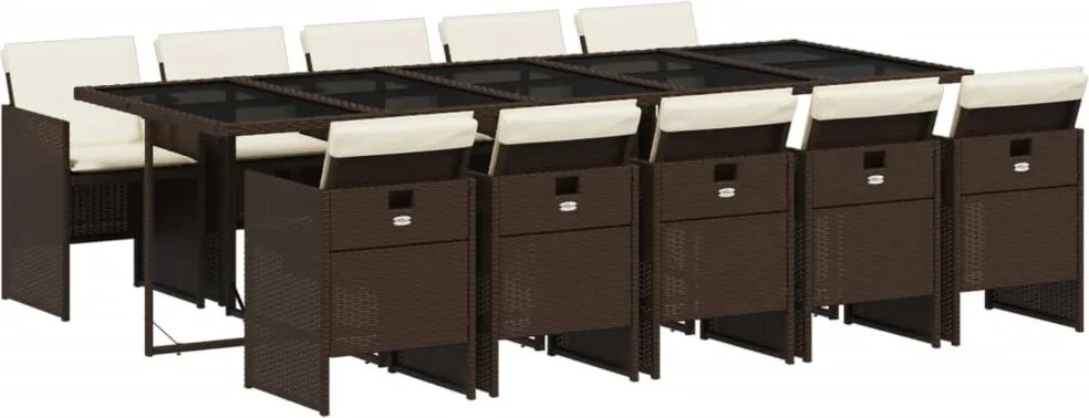 vidaXL Set mobilier de grădină cu perne, 11 piese, maro, poliratan