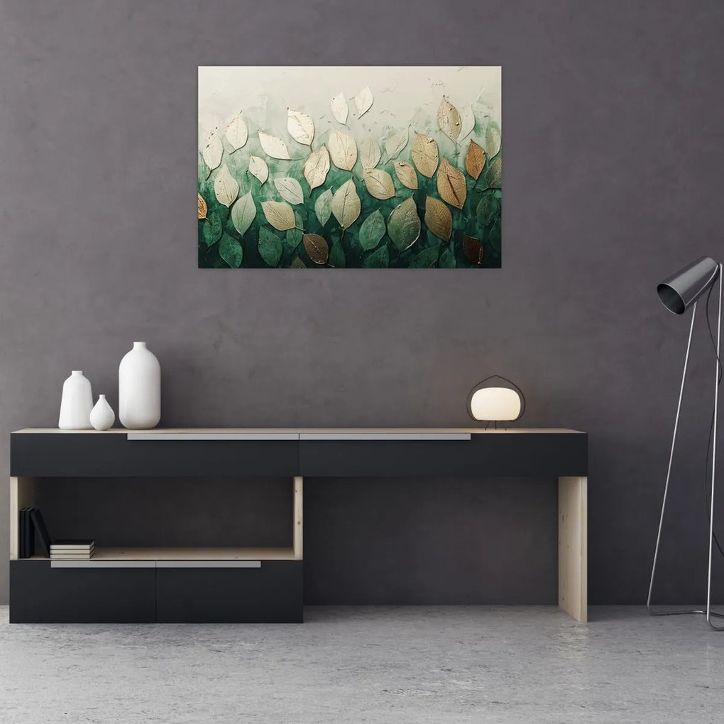 Tablou - Frunze verzi-aurii (90x60 cm)