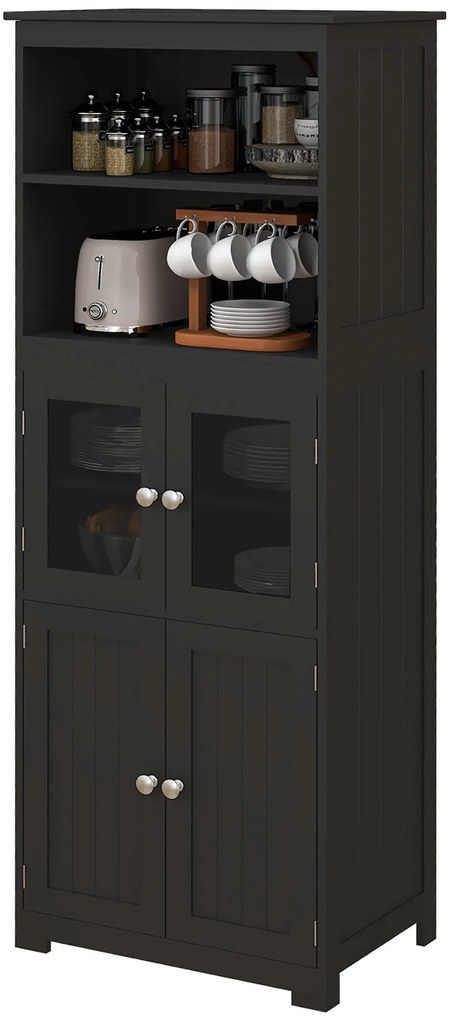 Bufet bucătărie HOMCOM cu sertare, dulapuri de depozitare multi-rangements dim. 60L x 30A x 162Î cm negru | Aosom Romania