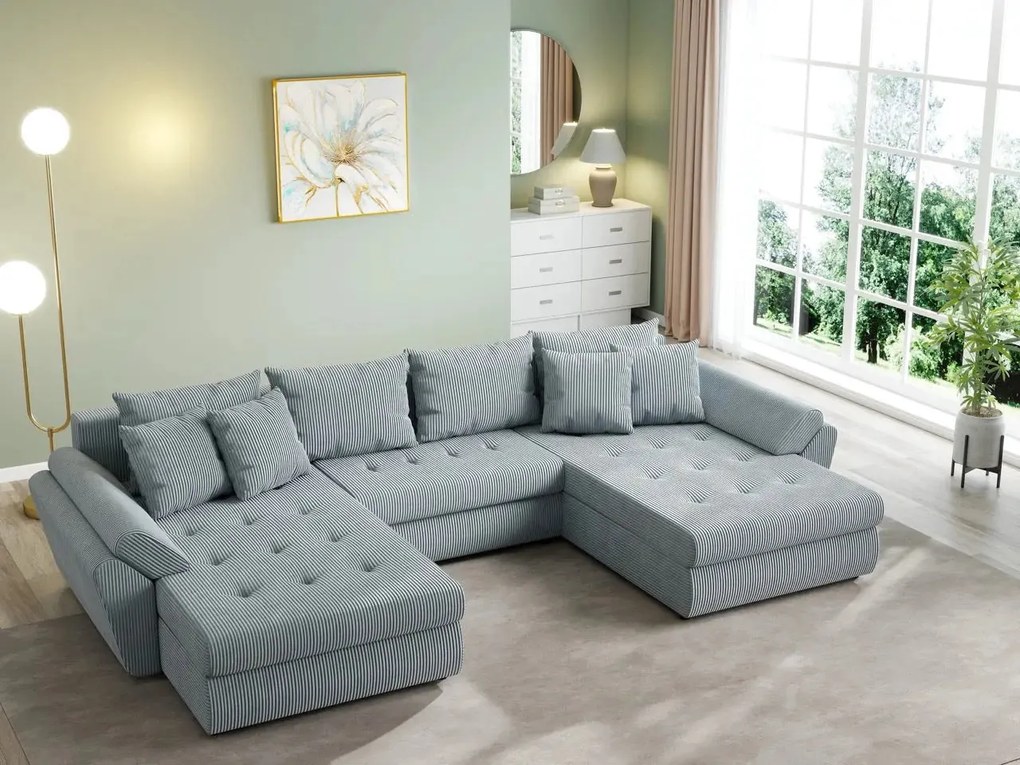 Colțar extensibil dumonde cu ladă de depozitare si sezut confortabil din spuma high-density, Loana U Zoom Grey 355x185 cm