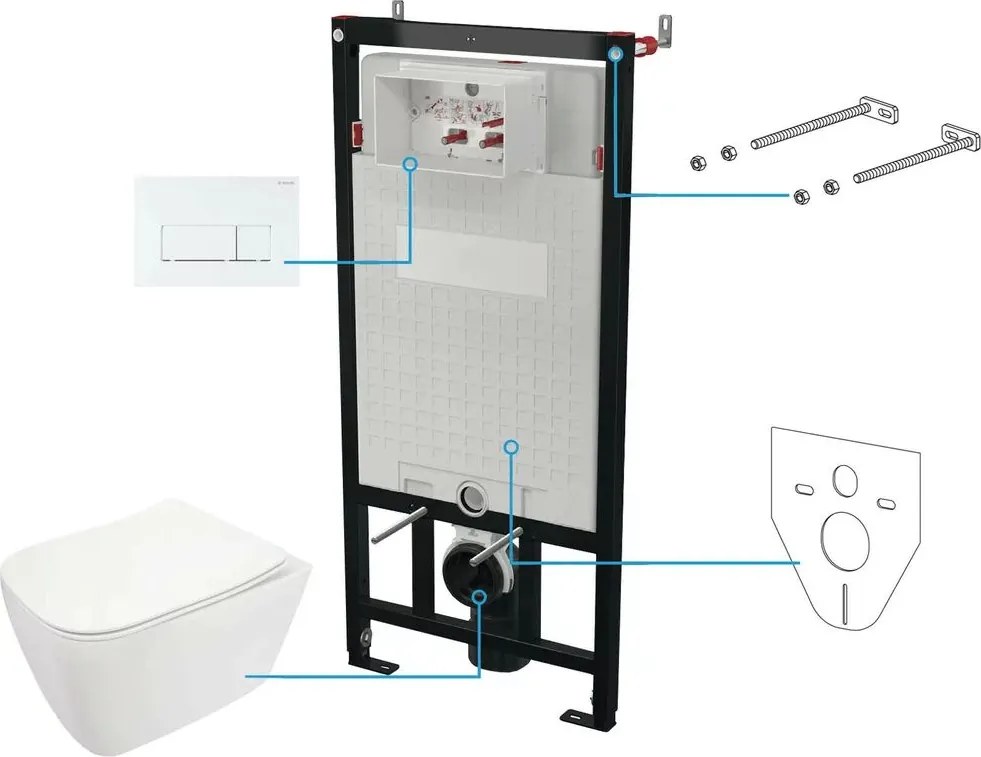 Set vas wc suspendat cu capac Deante Hiacynt New rimless, rezervor incastrat si clapeta actionare Slim alb