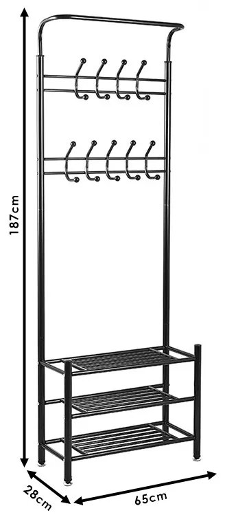 Cuier hol Federica metal negru 65x28x187cm