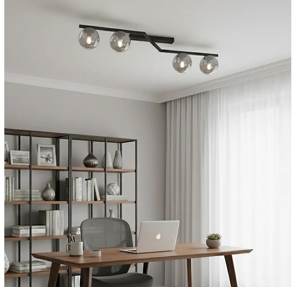 Plafonieră NATON, 4xE14/10W/230V, negru/fumuriu