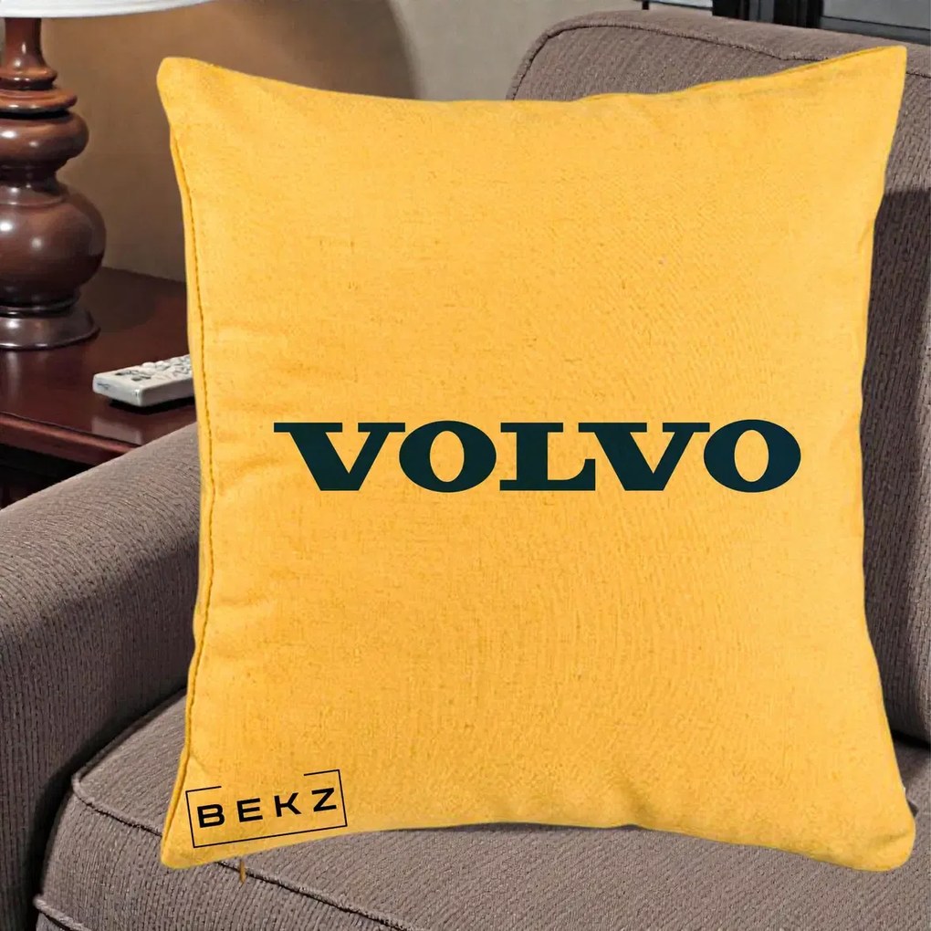 Perna Personalizata cu emblema Volvo, 40x40 cm, Galben, Husa Detasabila, Perna Inclusa, BEKZ®