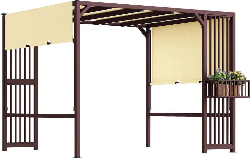 Outsunny Pergolă Pavilion 3x2,5m UPF30+ stabil rezistent la iarnă protecție solară cu prelată glisantă reglabilă Maro închis | Aosom Romania