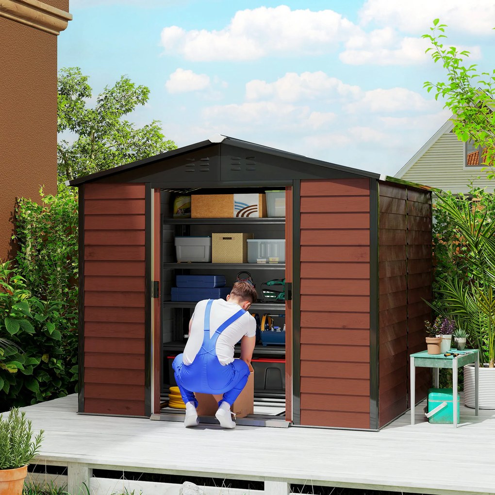 Outsunny Casa din metal, rezistent la intemperii și rugină, cu lacăt, 2,40 x 2,06 x 1,98 m, lemn | Aosom Romania