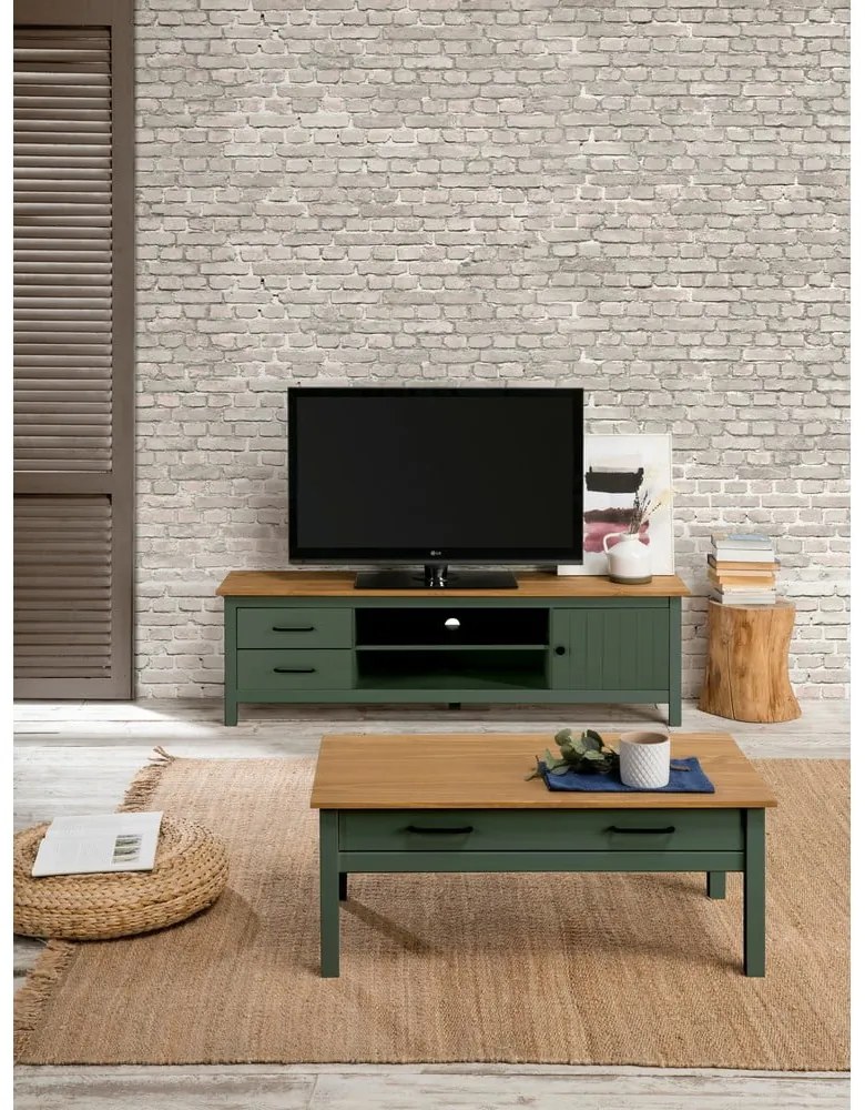 Masă TV verde/în culoare naturală din lemn masiv de pin 158x47 cm Miranda – Marckeric