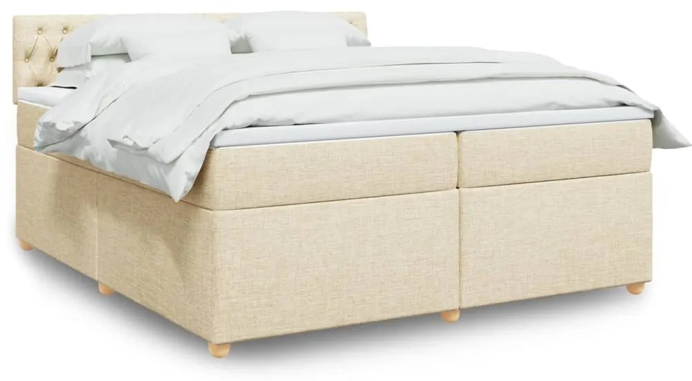 3286799 vidaXL Pat box spring cu saltea, crem, 200x200 cm, textil