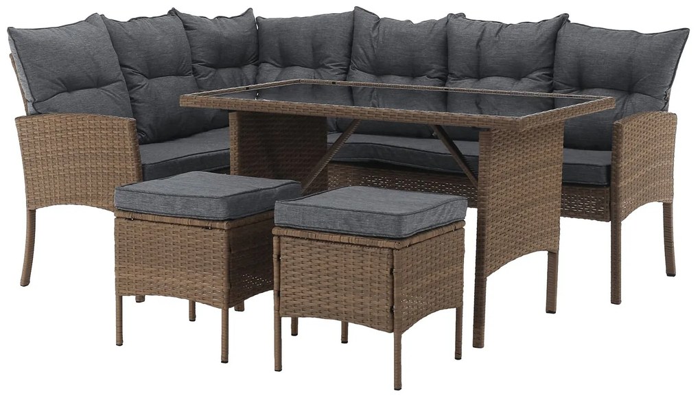 Set mobilier de grădină din ratan RANDA (natural + gri deschis) (pentru 8 și mai multe persoane). 1091735