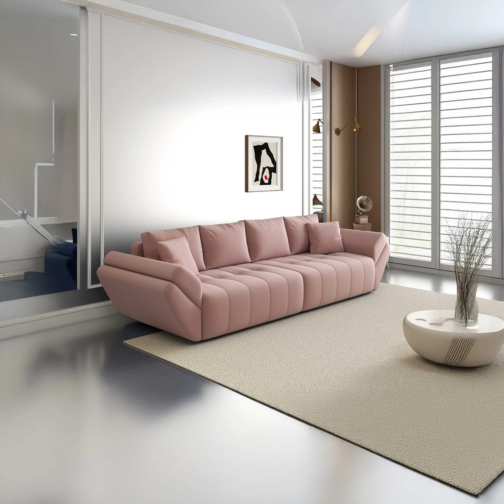 Canapea extensibilă dumonde cu ladă de depozitare si sezut confortabil din spuma high-density, Berlin Royal Pink 300x100 cm