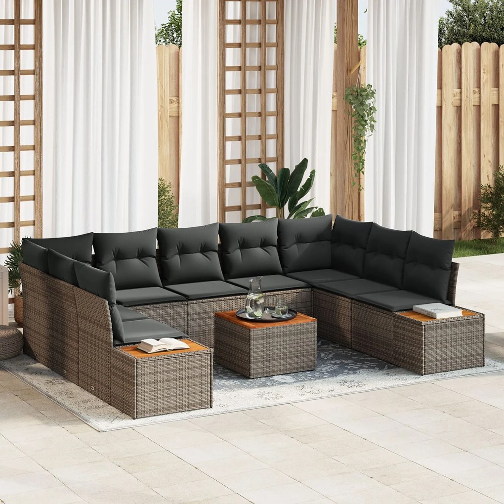 vidaXL Set de canapele pentru grădină cu pernă 10 pcs Gri Rattan poli