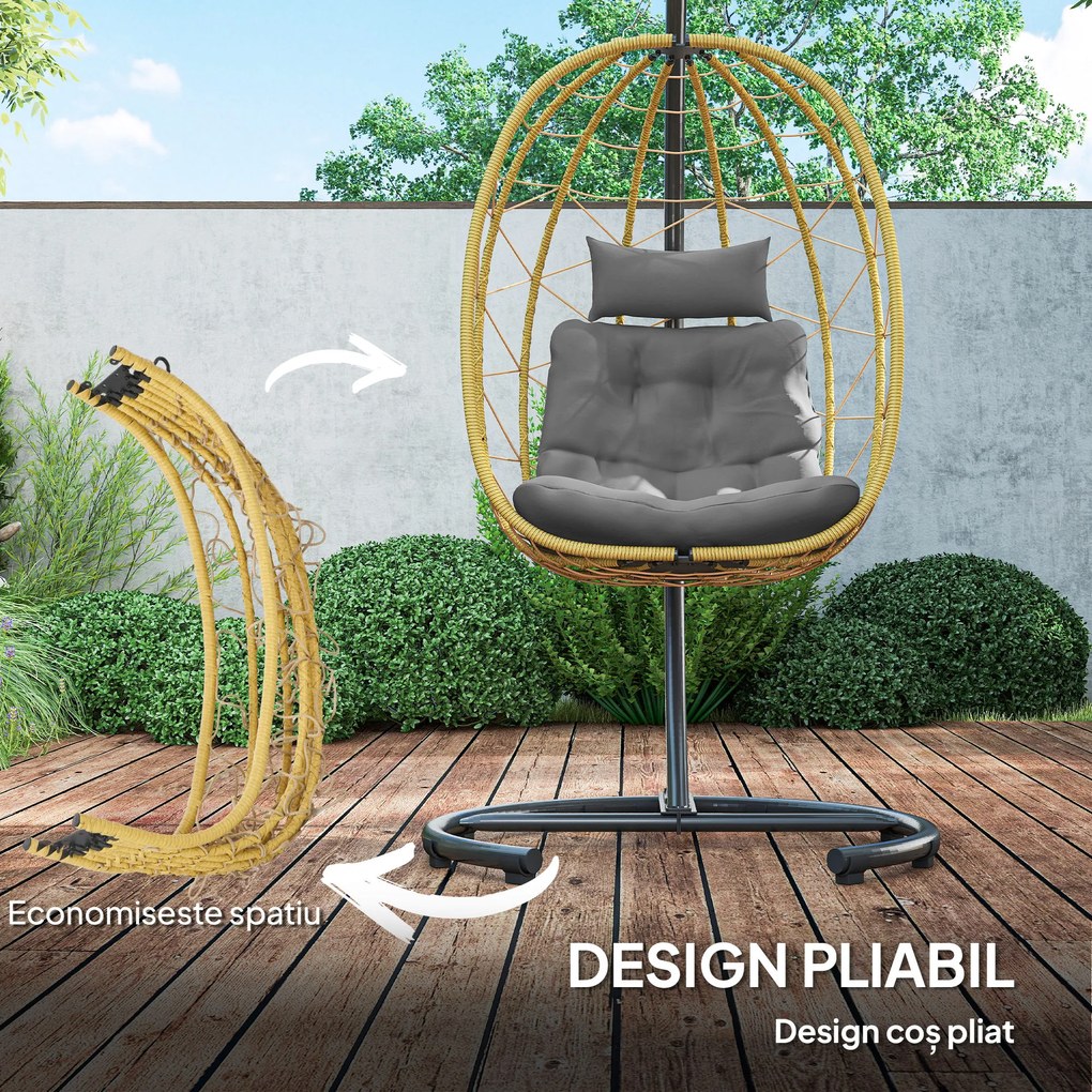 Outsunny Scaun Balansoar din Ratan din PE de Exterior cu Perna | Aosom Romania