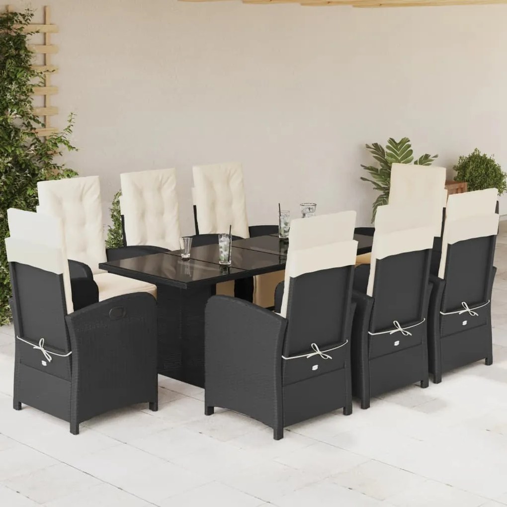 vidaXL Set mobilier de grădină cu perne, 9 piese, negru, poliratan