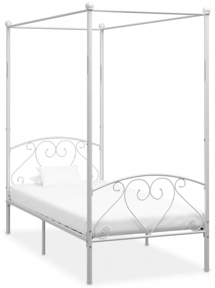 Cadru de pat cu baldachin, alb, 120 x 200 cm, metal