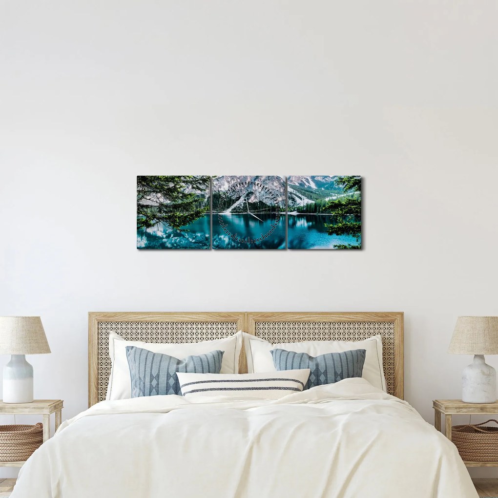 Tablou - Lac în Alpi (cu ceas) (90x30 cm)