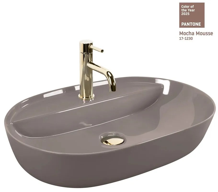 Lavoar pe blat Rea Aura oval 61 cm bej lucios